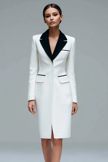 Ivory Pencil Notched Lapel Short Blazer Dress